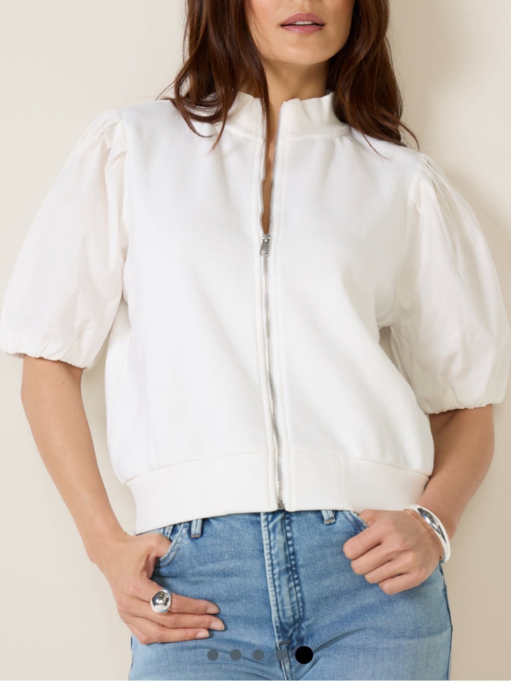 Evereve Jordan Top Jacket Short Sleeve Medium White Zipper Sweatshirt NWT